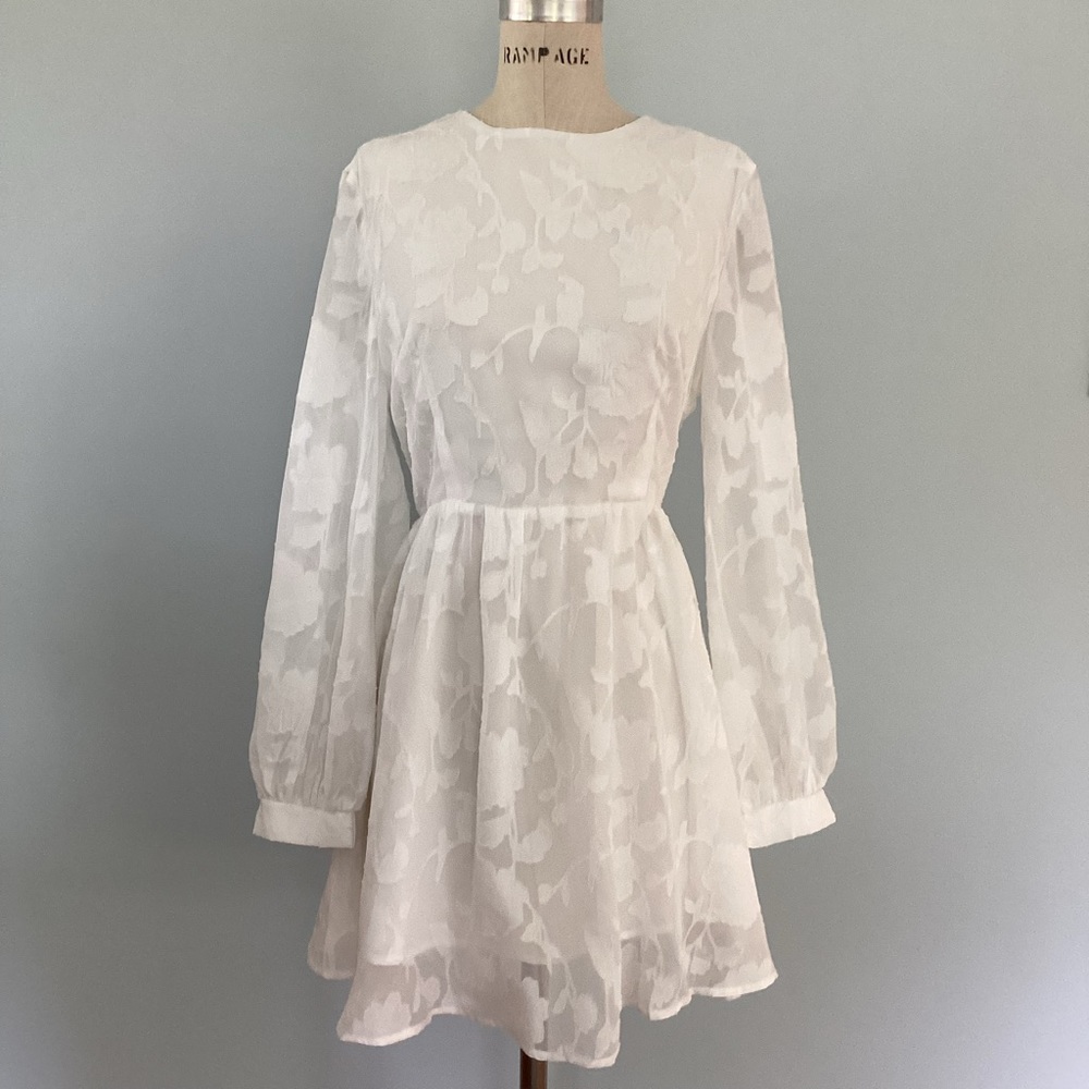 SHEIN White Cream Sheer Floral Long Sleeve Dress Size XL